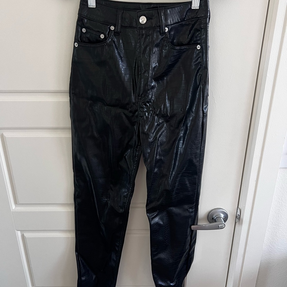 Divided Black Croc-Textured Pants